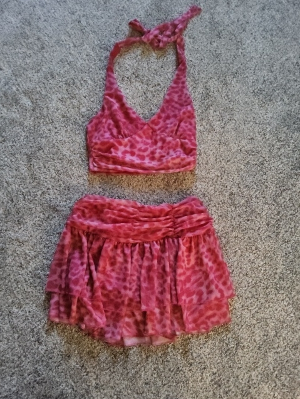 SHEIN Pink Leopard Print Two-Piece Mini Dress Set
